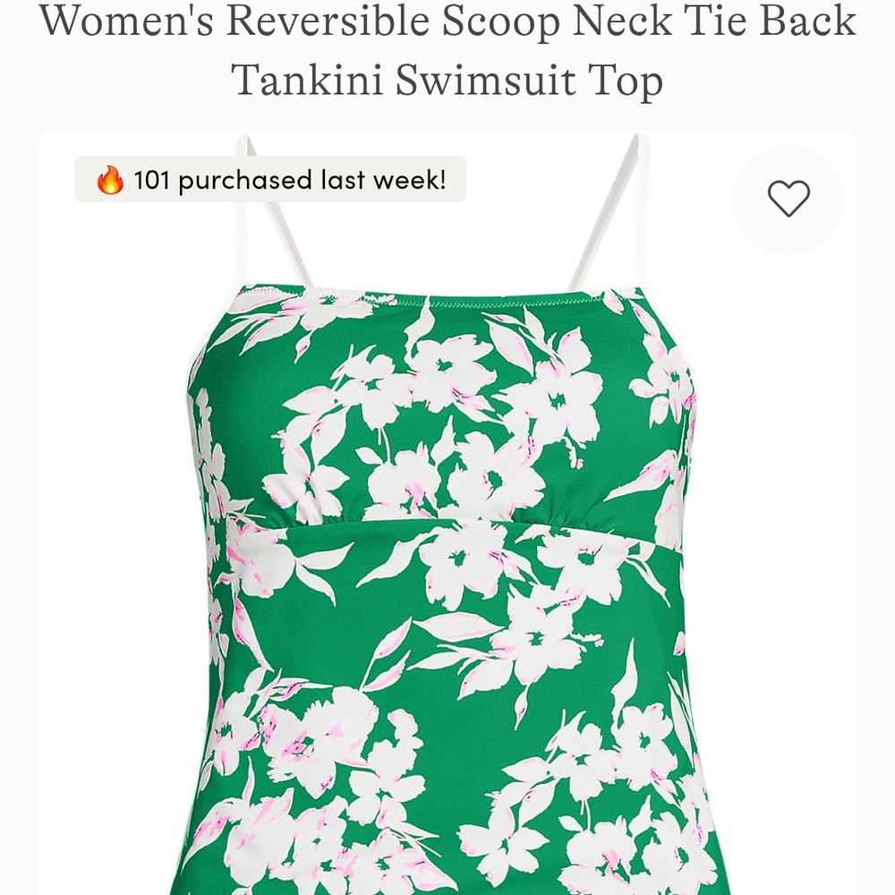 Lands' End Green Floral Tankini Swimsuit Top